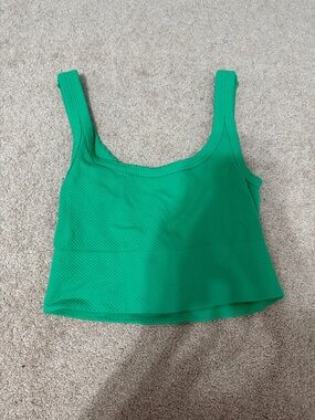 Scoop Neck Green Ribbed Cropped Tank Top